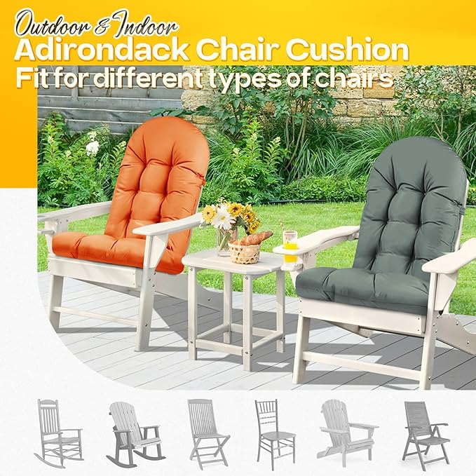MAGIC ELEPHANT Adirondack Chair Cushion, Memory Foam Outdoor Chair Cushion, Water-Repellent Thick High Back Patio Rocking Chair Pad Seat Cushion Replacement (Orange)