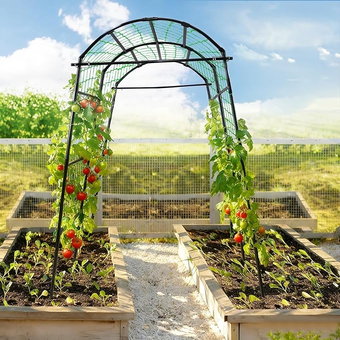 OTOSUNNY Garden Arch Tunnel Trellis for Climbing Plants Outdoor, 7 ft Tall Metal Walkway, Arbor Archway for Climbing Vines Vegetables Yard Lawn, Cucumber Trellis for Garden Raise Bed, Black