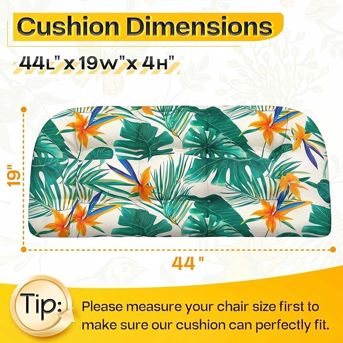 MAGIC ELEPHANT Outdoor Bench Cushion, Memory Foam Loveseat Cushion for Patio Furniture Wicker Chair, Settee Porch Swing Seat Cushion, 44 x 19 Inches (Tropical Monstera)