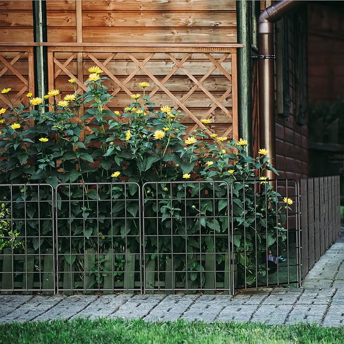 Decorative Garden Fence 19 Pack, 24in(H) x 20ft(L) Animal Barrier Fence, Rustproof Metal Fencing for Yard, Dog Rabbits Wire Section Garden Edging Border for Yard Patio Garden, Grid