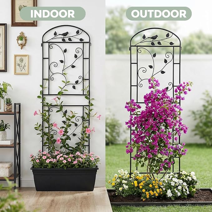 Garden Trellis for Climbing Plants, 2 Pack 71x20 in Metal Lattice Panel with Black Coating, Tall Climbing Support for Rose Vines Clematis Flowers Vegetables Fruits - Plant Trellis Outdoor