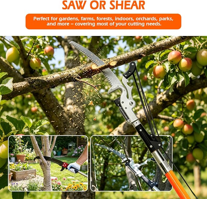 Grefinity Manual Pole Saw, 27 Ft Tree Trimmer, Extendable Pole Saws for Tree Trimming, Sharp Blade and Heavy Duty Scissors, for Backyard and Garden Pruning Palms & Shrubs, Orange