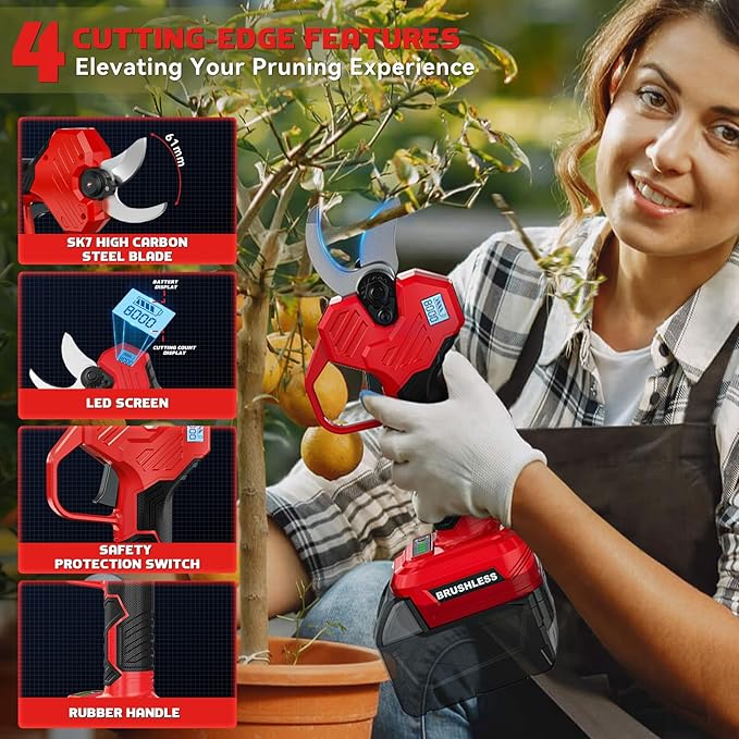 MtiolHig Electric Pruning Shears Compatible with Milwaukee 18v, 26000RPM Cordless Pruning Shears with Brushless Motor, LCD Display, Adjustable Cutting Diameter 0.8-2 Inch for Tree Trimmer (Tool Only)