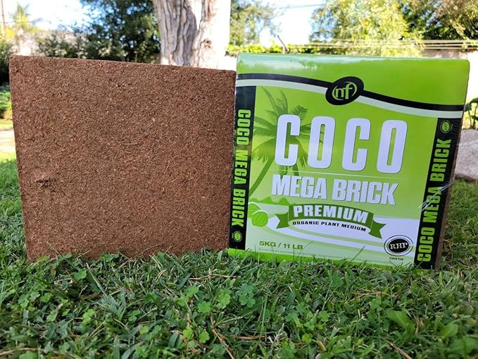 Nutrifield Coco Coir Mega Brick Organic Coconut Coir 11lb 5kg Coco Fiber Compressed Block Pre Washed Buffered RHP Cert Potting Soil Indoor Outdoor Plant Garden Vegetable Flower Seed Starter Mushroom
