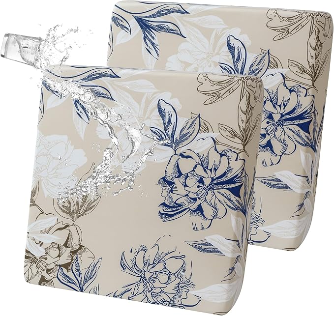 FORCHEER Ourdoor Cushion Covers 20X20 Waterproof Set of 2 Floral Printed Stretch Patio Chair Cushino Covers for Rattan Patio Furniture Replacement