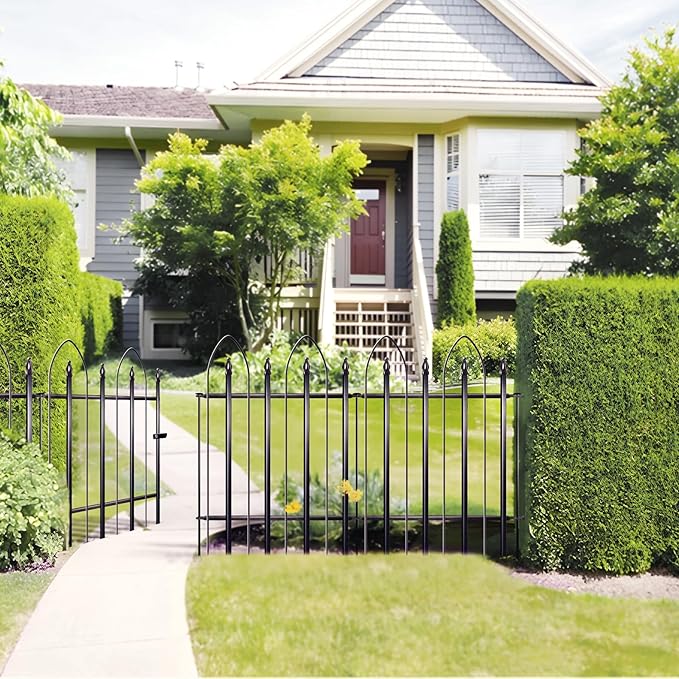 Thealyn Garden Fence 32" H x 24" W (4 Panels + 1Gate, Total 10 ft), Metal Fence Decorative Border Fence, Rustproof Landscape Fencing for Dog, Flower Bed, Yard, Patio, Animal Barrier
