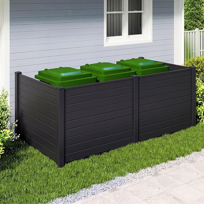 HAPPYGRILL Air Conditioner Fence 4 Panels, Outdoor Privacy Screen with Metal Stakes, No Dig Pool Equipment Enclosure, 48" x 38" Trash Can Screen Fence Kit for Outside Backyard, Black