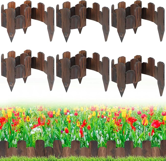 Wooden Garden Edging - 6 Pcs 5.9''x41.3'' Sturdy Pine Landscape Border, Flexible Decorative Fence for Outdoor Yard Lawn Flower Bed Pathway Tree