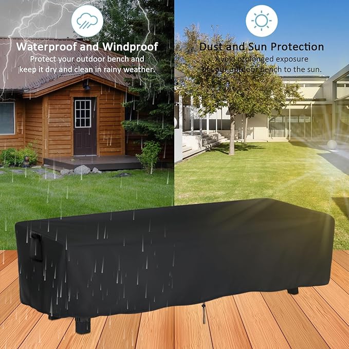 Kingling Outdoor Bench Cover Rectangle, Wood Bench Cover Waterproof Patio Bench Covers for Outdoor Furniture Long Chair Covers, 63" W x 15" D x 18" H