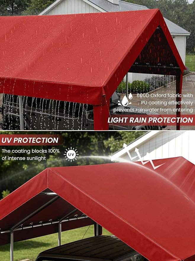 12 x 20 Ft Carport Replacement Cover, Heavy Duty Outdoor Car Tarp Canopy, Waterproof & UV Protected Tear Oxford Tarp with Ball Bungees (Frame is Not Included)