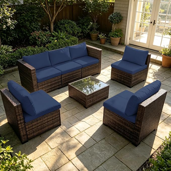 12 Pcs Patio Cushion Covers, Outdoor Rattan Sectional Sofa Cushion Covers, Replacement Washable & Reusable Furniture Protector for Patio Couch (12Pcs-Blue, 24 * 24 * 3.15-inch)