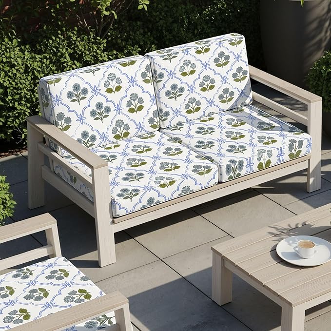 pickyNproud 8Pcs Patio Cushion Covers Stretch Outdoor Couch Cushions Slipcovers Replacement Washable Furniture Protector with Elastic Bottom Sofa Chair Seat Cover, Blue Floral