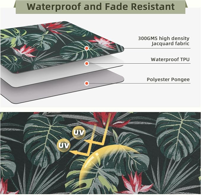 Favoyard Outdoor Seat Cushion 24 x 24 x 4 in Waterproof Pattern Fade Resistant Cover Removable Patio Furniture Cushions Deep Seat & Back Cushion Set with Adjustable Straps for Patio Chair Sofa Couch