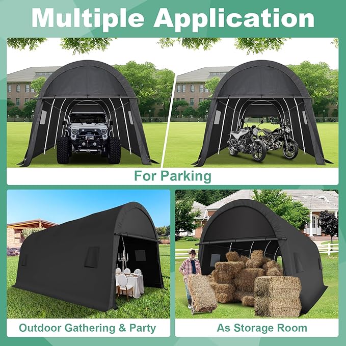 COBIZI Carport 10x20 Heavy Duty Portable Garage Storage Shelter Shed with All-Steel Metal Frame & Vents, Anti-Snow Waterproof Round Style Outdoor Storage Shed for Car, Truck, Boat, Patio Furniture