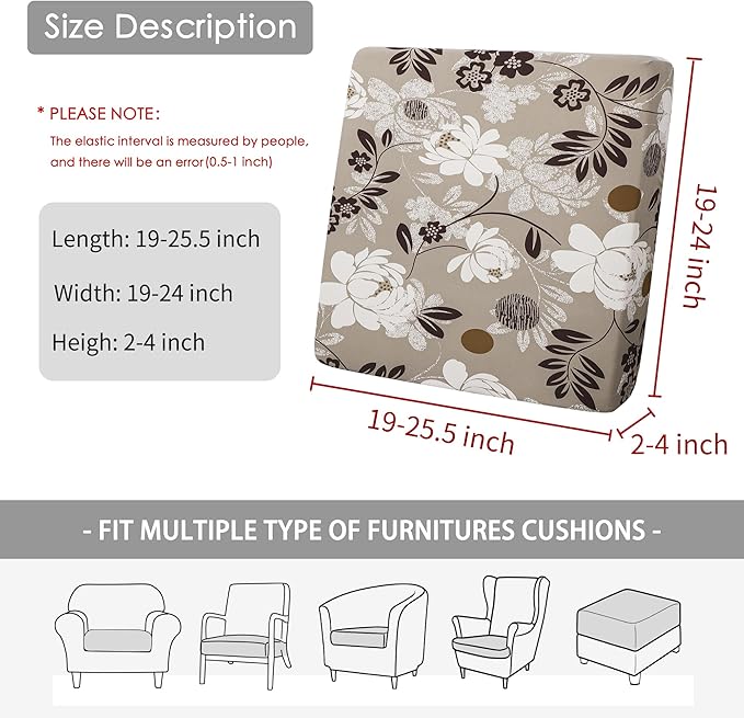 FORCHEER Waterproof Patio Cushion Covers Set of 2 19-24in Floral Printed Stretch Outdoor Cushion Covers for Patio Furniture Washable