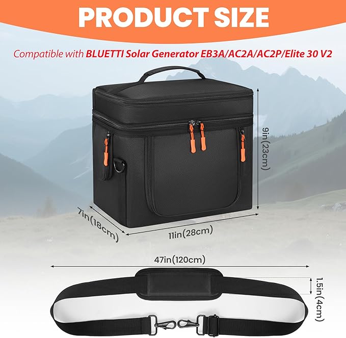 Carrying Case Compatible with BLUETTI EB3A/AC2A/AC2P/Elite 30 V2, Power Station Travel Bag Padded with Multi-pockets for Accessories, Protective Cover Storage Bag with Shoulder Strap & Handle
