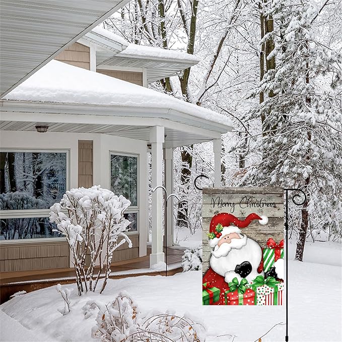 Morigins Santa Claus Garden Flag, Merry Christmas, Suitable for Farmhouse Front Porch Lawns, Winter Outdoor Holiday Decorations, Size 12.5×18 inches (Large-28×40 inch)