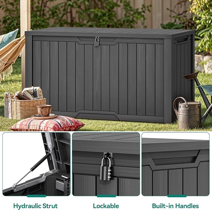 YITAHOME 240 Gallon Extra Large Outdoor Storage Deck Box, XXL Waterproof Resin Patio Storage w/Lockable Lid for Outdoor Cushions, Garden Tools and Sports/Pools Equipment, Dark Gray