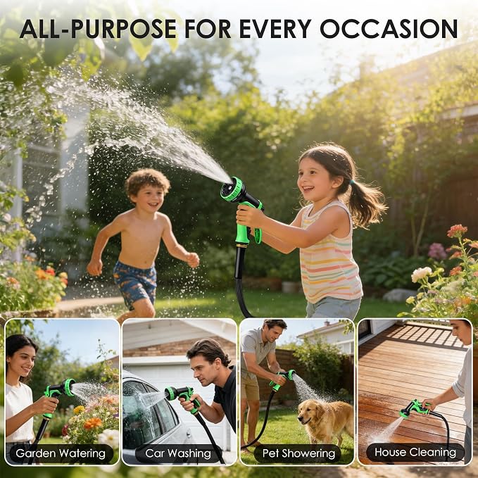 Garden Hose 100 FT, Non-Expanding Lightweight Water Hose with 10 Function Nozzle, Flexible, Kink Free, Wear-Resistant Fabric Leak Proof Garden Hoses for Outdoor, Yard, Lawn, Car, Marine, RV, Pet Bath
