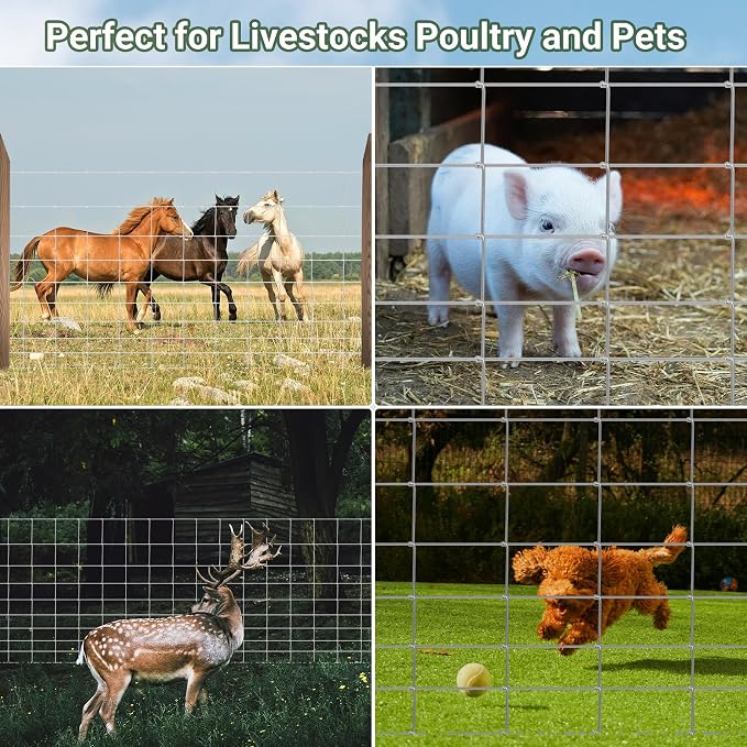 Farm Fence 4.5FT x 100FT, Galvanized Cattle Fence | Heavy Zinc Coating Wire Fencing, 14GA Livestock Fence, Goat Fence, Hog Wire Fencing Perfect for Livestock, Animals Protection
