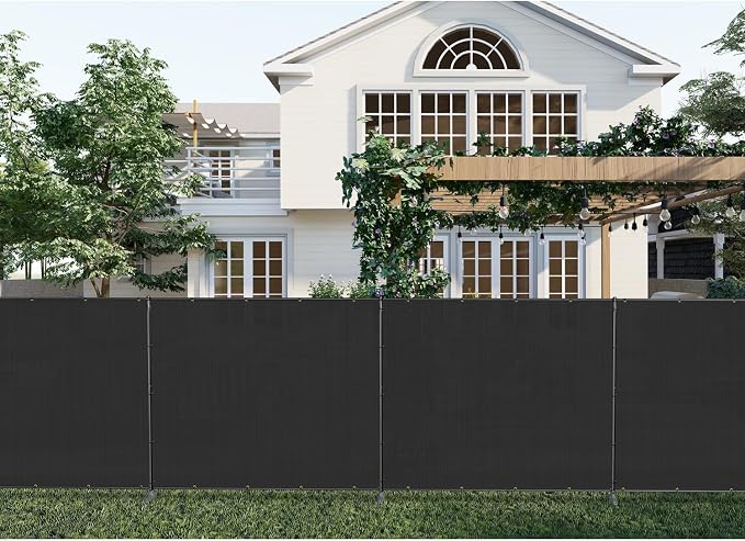 Patio 5' x 64' Outdoor Privacy Screen Freestanding Temporary Fence Panels Net Cover with Metal Poles for Outside Backyard Pool Garden Air Conditioner Fencing, Black