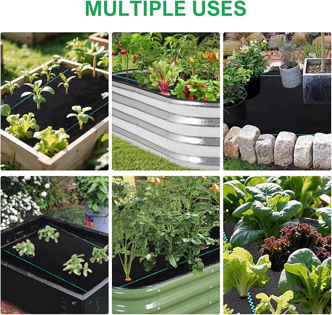 4x2ft Weed Barrier Fabric 6Pcs - Landscape Garden Bed Liner for Raised Beds | 3.2oz Heavy Duty Woven Geotextile Fabric | Planters Box Gardening Weed Control Mat with 36 Staple
