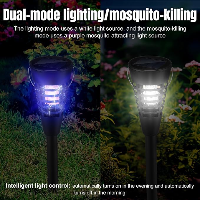 Qualirey 4 Pack Solar Bug Zapper & Mosquito Killer Outdoor Waterproof Cone-Shaped LED Light Mosquito Repellent for Patio, Garden, Yard, Camping - Hanging/Insertion Design (White & Purple Light)