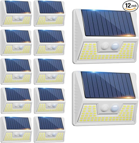 vighep 12Pack White Solar Lights Outdoor Motion Sensor, 3000K Warm Light/3 Lighting Modes, IP65 Waterproof Solar Powered Wall Lights Outside for Garden Fence Backyard Deck Driveway
