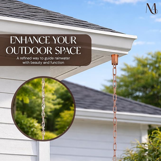 Monarch Rain Chains Aluminum Trad Link Brushed Copper Rain Chains for Gutters – 8.5 ft Decorative Rainchain Outdoor Durable Heavy Duty Gutter Chain Downspout, Modern Rainchains for Outside