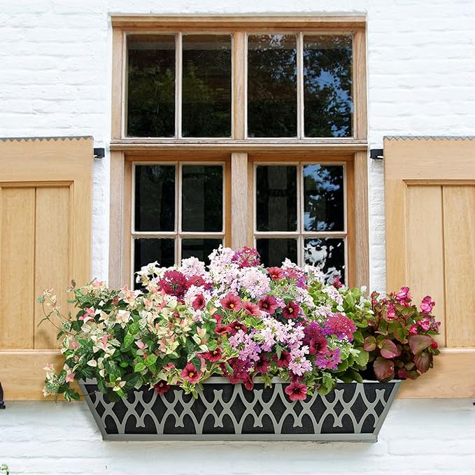 4 Pack 30 Inch Window Boxes Planters Railing Planter Box with Adjustable Brackets & Non-Woven Fabric Plant Grow Bags Deck Railing Planter Boxes Balcony Hanging Flower Box for Outdoor Plants