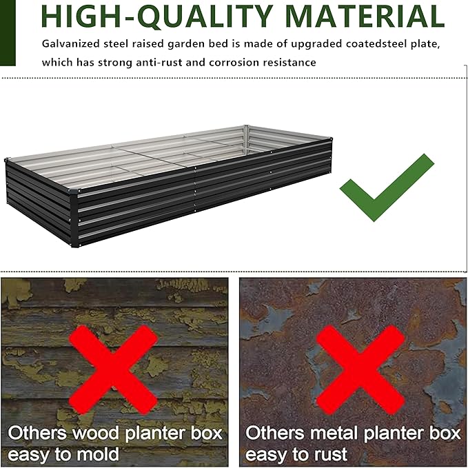 10×3×1FT(2PCS) Galvanized Raised Garden Bed Kit Metal Planter Boxes,Large Outdoor Planters Garden for Planting Vegetables,Flowers,Herbs -Black