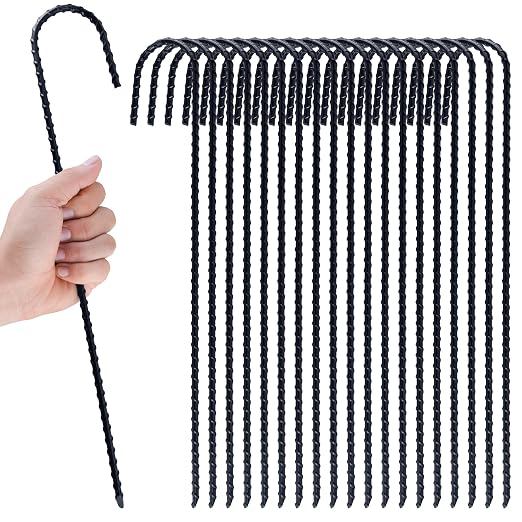 16" Rebar Stakes J Hook, 30 Pack Heavy Duty Metal Tent Stakes for Outdoor Lawn Decorations Inflatables Canopy Swing Set