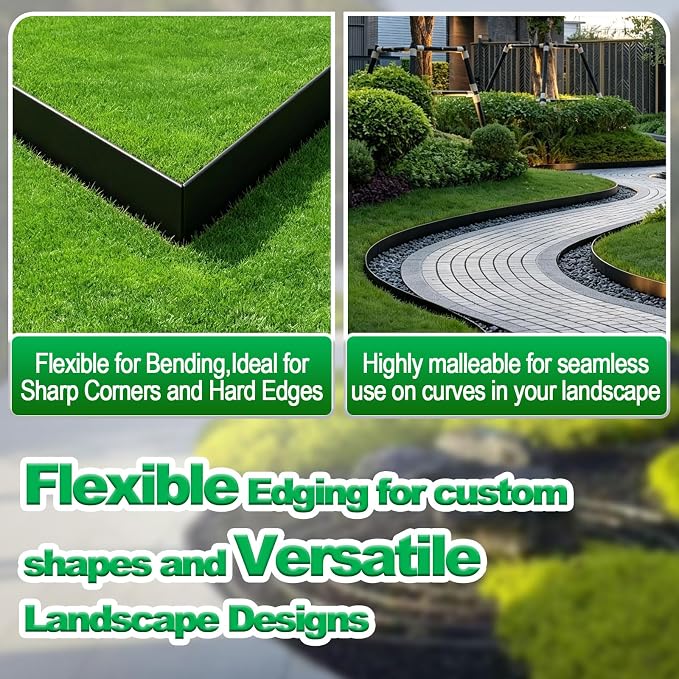 20Ft Galvanized Steel Metal Landscape Edging (6-Pack), 40" x 8" Metal Edging for Landscaping, Hammer-in Garden Edging for Yard, Pathways, Tree Rings - Flexible Black Corrosion Resistant Lawn Edging