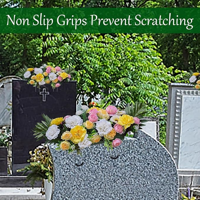 Headstone Flower Saddles, 4 Pcs 12’’ Metal Gravestone Saddles with Floral Foam for Grave Cemetery Headstones Tombstone Decoration (4)