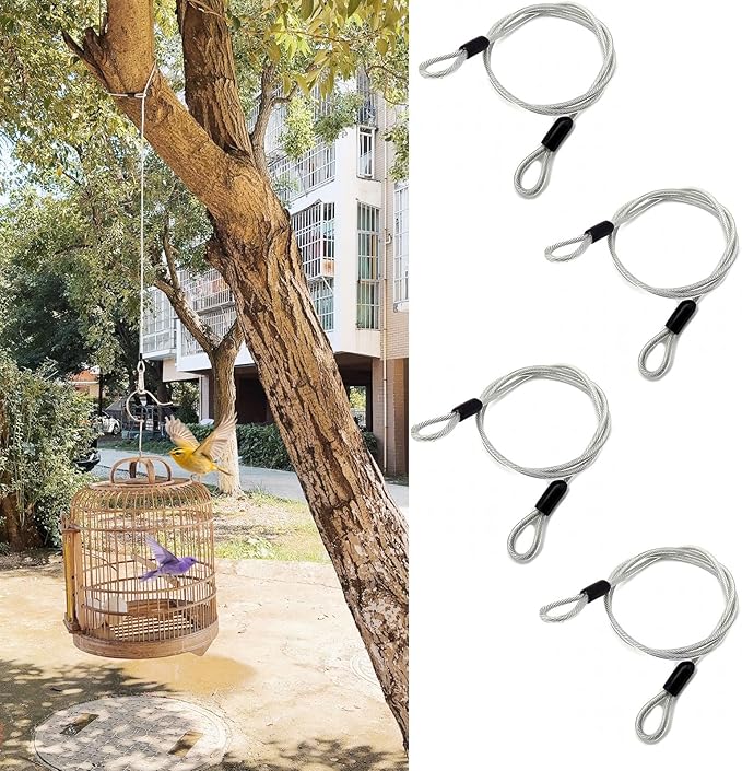 Premium Bird Feeder Hanger for Tree with Carabiner Clip，Flexible Stainless Steel Hanging Cables Chain Wire for Bird Feeders and Birdhouses，Baths, Planters，Baskets，Suet，Outdoor Camping (20inch-4PCS)