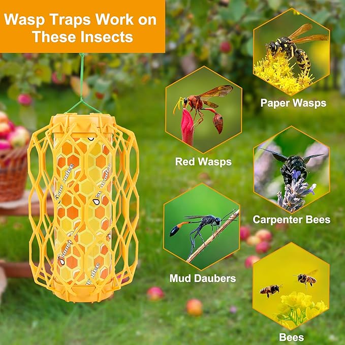 Sancodee 2 Pack Upgraded Wasp Trap Outdoor Hanging, Carpenter Bee and Hornet Catcher, Reusable Yellow Jacket Trap with Bait Reservoir, Bee Killer and Wasp Catcher for Outside (Orange)