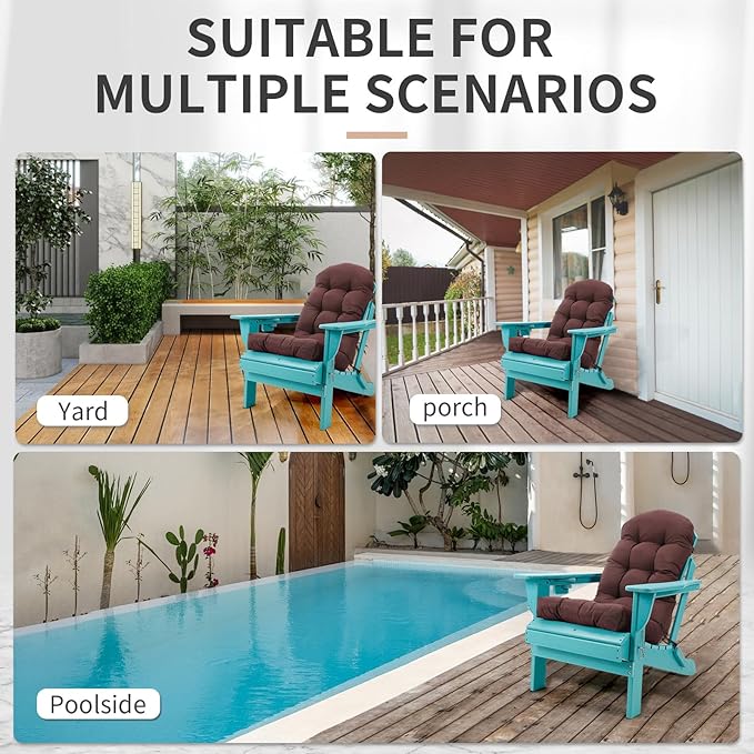 Adirondack Chair Cushion, High Back Patio Chair Cushions 48 x 19.7 x 4.7 Inch, Indoor/Outdoor Thickened Rocking Chair Cushion, Fade-Resistant & Waterproof (Brown, Set of 1)