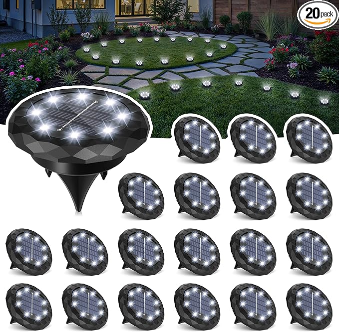 SOLPEX Mini Solar Ground Lights, 20 Pack Pathway Solar Lights Outdoor Waterproof, Garden Lights for Driveway Walkway Yard Landscape (Cool White)