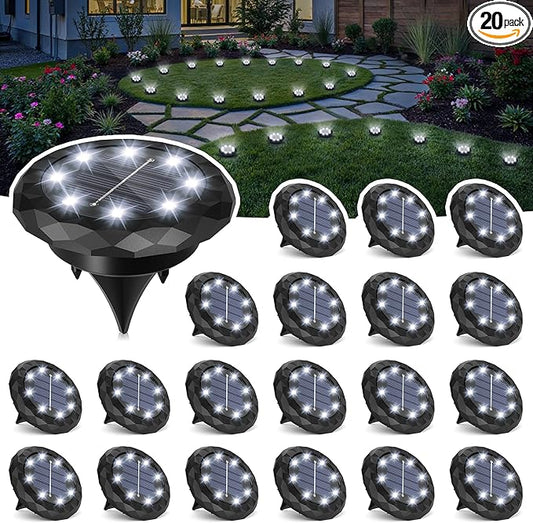 SOLPEX Mini Solar Ground Lights, 20 Pack Pathway Solar Lights Outdoor Waterproof, Garden Lights for Driveway Walkway Yard Landscape (Cool White)