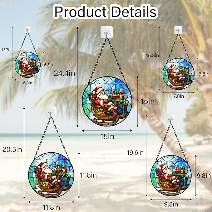 DASTOLL Stained Glass Window Hanging - Santa Claus Gift BoxSuncatcher for Doors Home Christmas Decoration Winter Sun Catcher Thanksgiving New Year Birthday Gift for Women Men Mom Nana 15 in