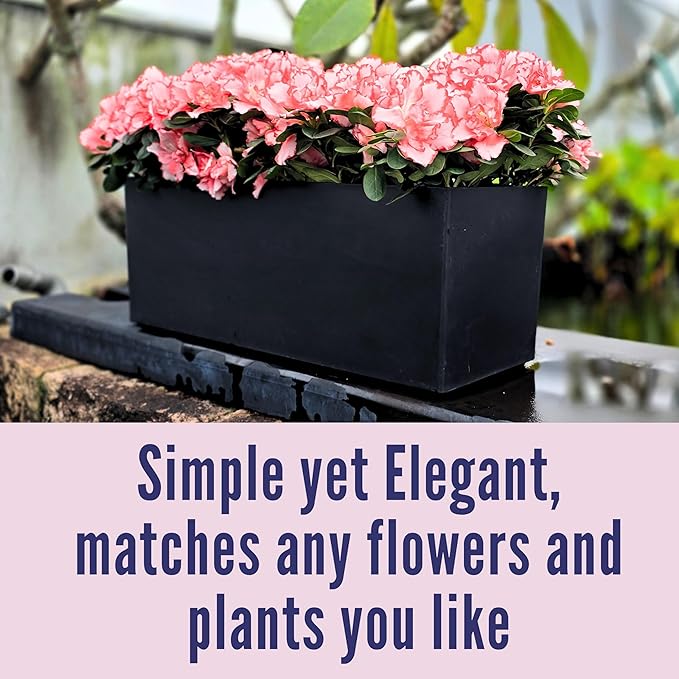 LaLaGreen Deck Railing Planter Boxes (14 Inch, 2 Pack) Self-Watering Window Box Planters with Brackets, Rectangular Hanging Flower Pots for Balcony Fence, Herb Garden Outdoor Black Plastic Planters