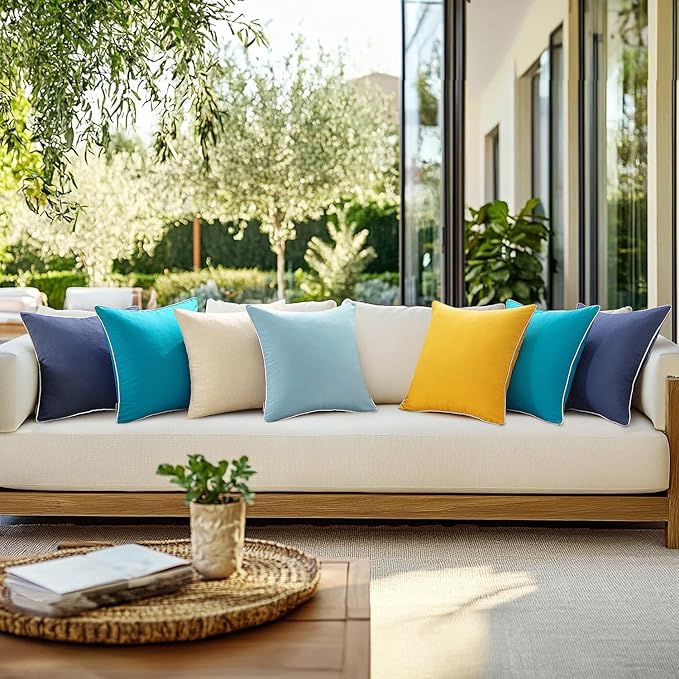 MIULEE Pack of 2 Outdoor Waterproof Pillow Covers Decorative Farmhouse Throw Pillow Covers Square Solid Color Couch Pillow Covers Spring for Patio Tent Bed Sofa Living Room 18x18 Inch Navy