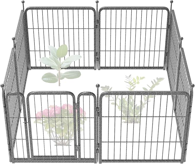 FXW Garden Fence Outdoor for the Yard – 24in(H) x 15.2ft(L) Heavy Duty Metal Animal Barrier for Dog, No Dig Decorative Dog Fence, 8 Panels, Silver