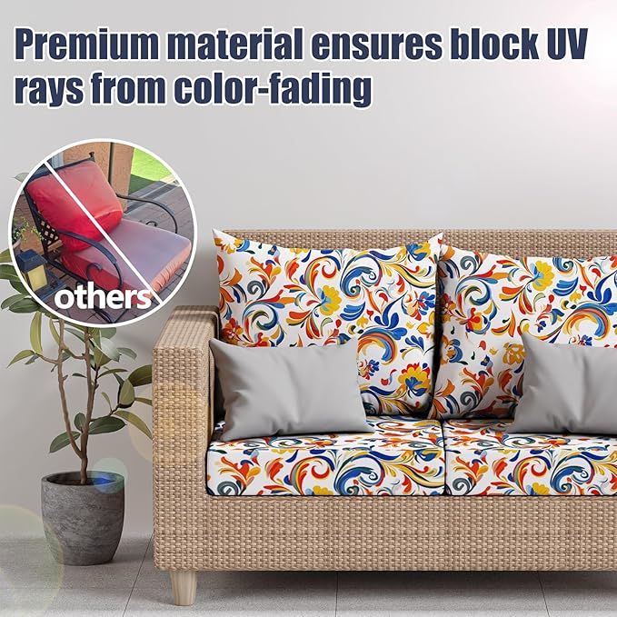 8Pcs Patio Stretch Cushion Covers, Outdoor Couch & Sofa Replacement Slipcovers for Patio Furniture Cushion Covers, Washable Reusable Furniture Protector, Square Large, Painting