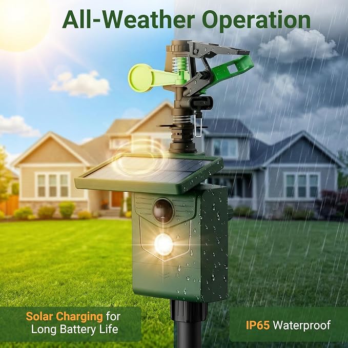 Solar Motion Activated Sprinklers for Animal Deterrent 2 Pack Cat Repellent Animal Sprinkler Repeller with Motion Sensor Flashing Lights Deer Rabbit Bird Squirrel for Yard Lawn Farm Backyard