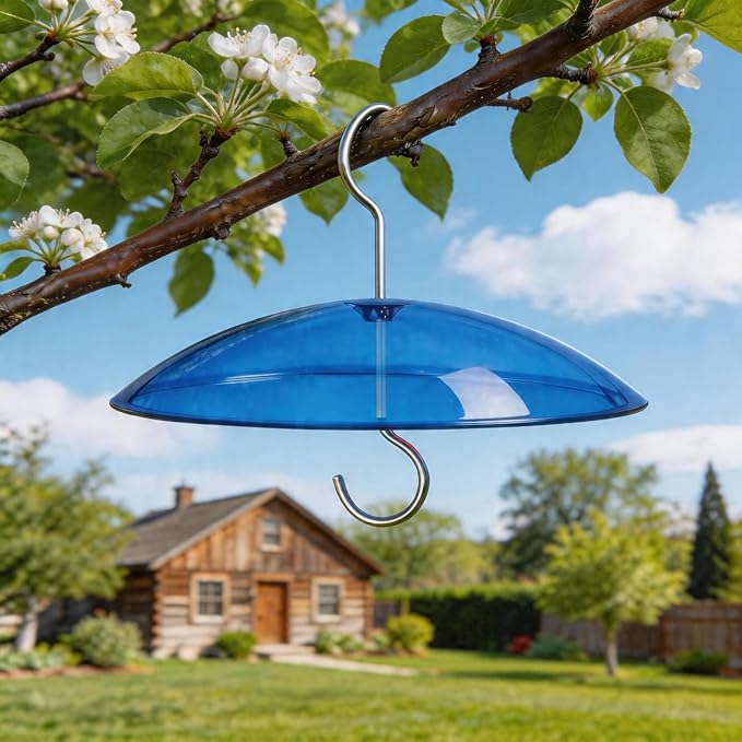Small Rain Cover for Bird Feeder - 2PC x 8" Mini Hanging Weather Guard Protective Dome Against Rain/Snow/Sun - Blue Translucent Plastic - Dia. 20CM