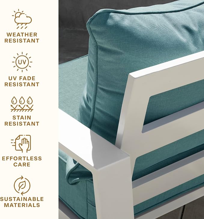 Honeycomb Outdoor Heritage Deep Seat, 24 x 23, Stripe Blue & Beige Chair Cushion with Removable Cover, for Patio Furniture