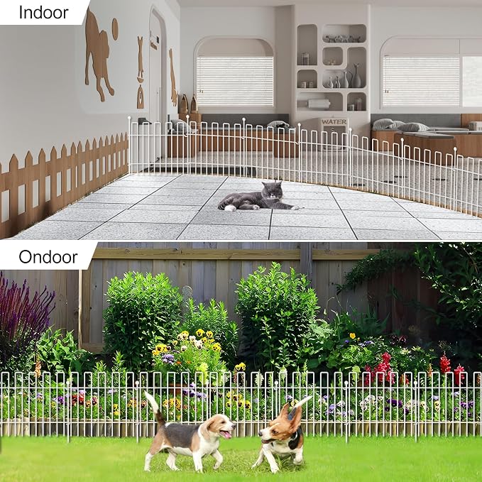26 Panels No Dig Animal Barrier Fence, 13in(H) x 37ft(L) Garden Edging Border Fencing, Rustproof Metal Stakes Decorative Garden Fence, Dog Digging Defense Fencing Barrier for Outdoor, Yard, White