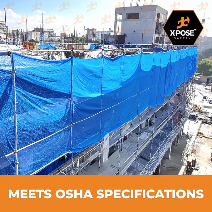 Xpose Safety Construction Safety Netting – 4' x 150', 1/4" Mesh Scaffold Safety Net, Temporary Material Roll, Visibility Fence, Heavy-Duty Fire Retardant, Blue