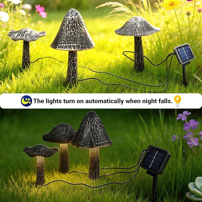 SRNPMIU Solar Lights Outdoor Decor, Solar Metal Mushroom Yard Decorations Outdoor, IP65 Waterproof Garden Decor, Gifts for Women Mom, for Yard Patio Lawn Pathway Landscape